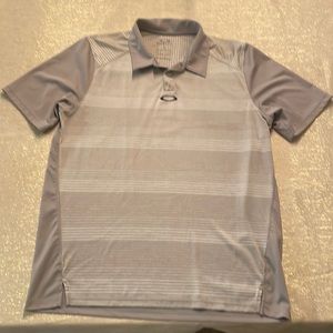 Mens Oakley Golf Shirt - Grey striped - size Medium